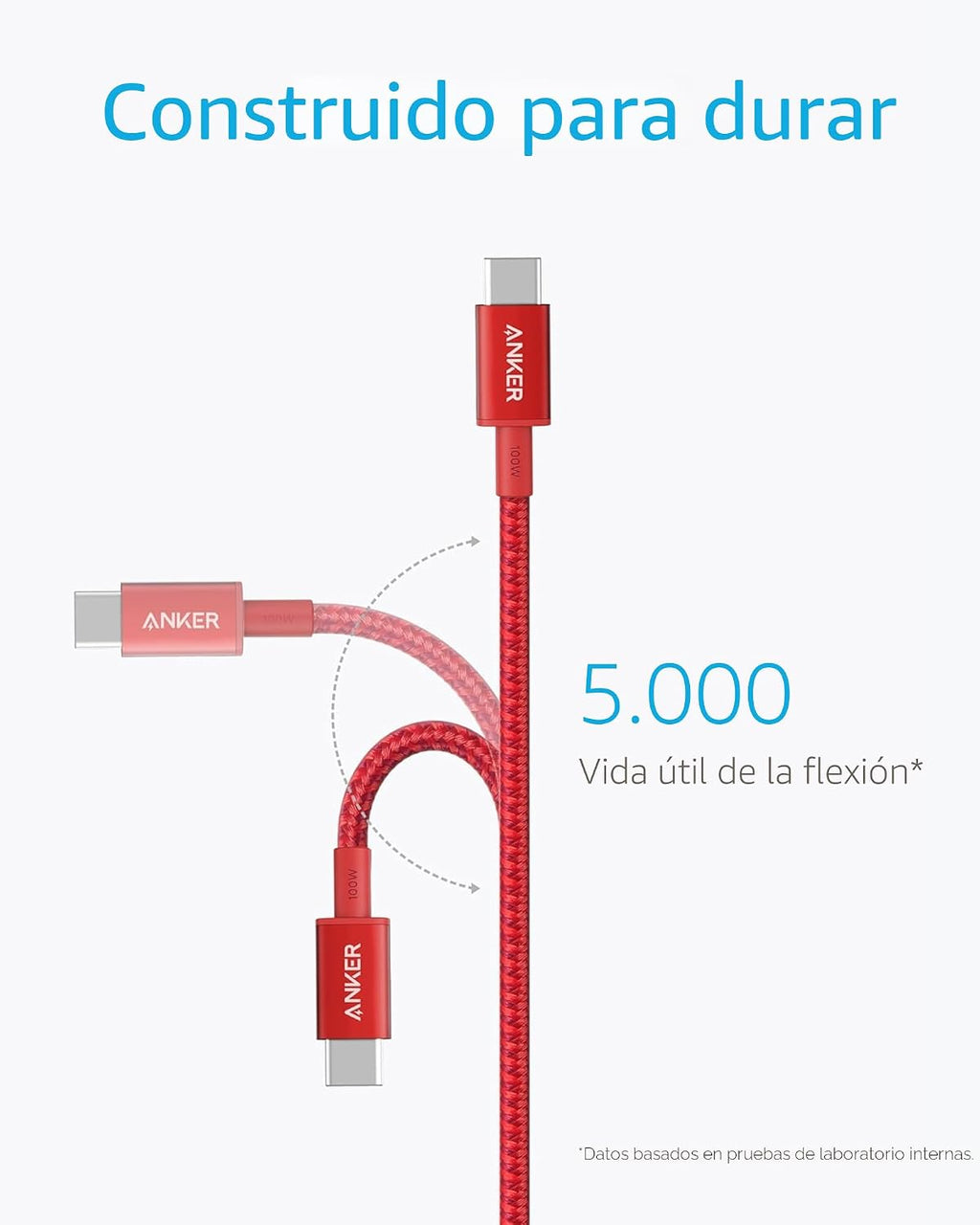 Anker - Cable USB C a USB C, cable de carga rápida de 100 W (paquete de 2, 10 pies, rojo)