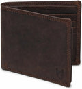 Billetera plegable de cuero de grano superior para hombres | Cartera de bloqueo RFID de doble costura con 2 ventanas para identificación y 10 ranuras para tarjetas, Marrón moca, Bifold