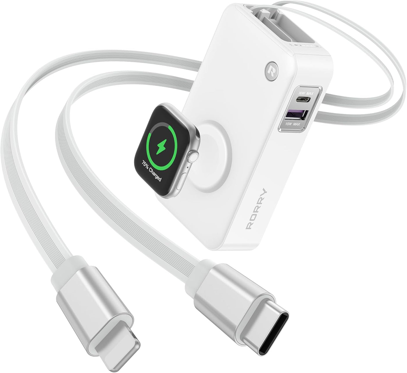 RORRY Cargador portátil, 10000mAh 30W Power Bank con cables retráct...