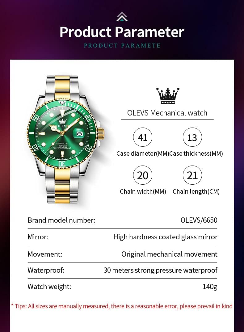 OLEVS Reloj Automático Mecánico para Hombre de Lujo, Recia Carga Automática