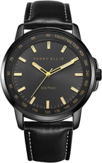 Reloj Perry Ellis para hombre con energía solar | Relojes de pulsera analógicos resistentes al agua de cuero vegano para hombre | Caja de 43mm | Bisel taquimétrico de aluminio | Elegante regalo para