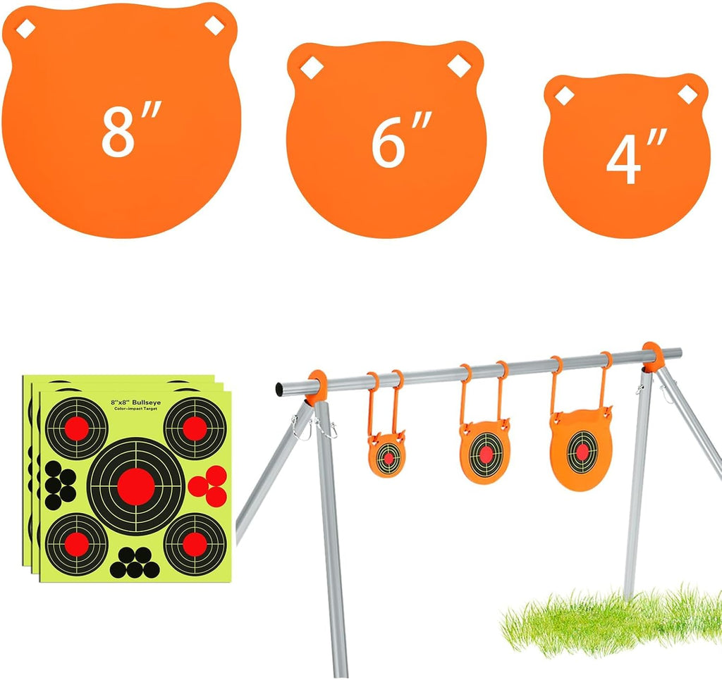 AR500 - Juego combinado de objetivos de acero, kit para colgar objetivos de Gong de 3/8 pulgadas, objetivos de Gong para colgar al aire libre con 10 objetivos de papel, kit completo de acero AR500 apto para conducto EMT OD de 1 pulgada (sin tubo metálico)