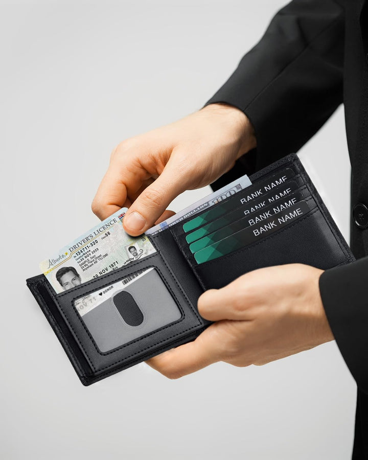 Billetera de cuero para hombre con bloqueo RFID plegable con 12 ran...