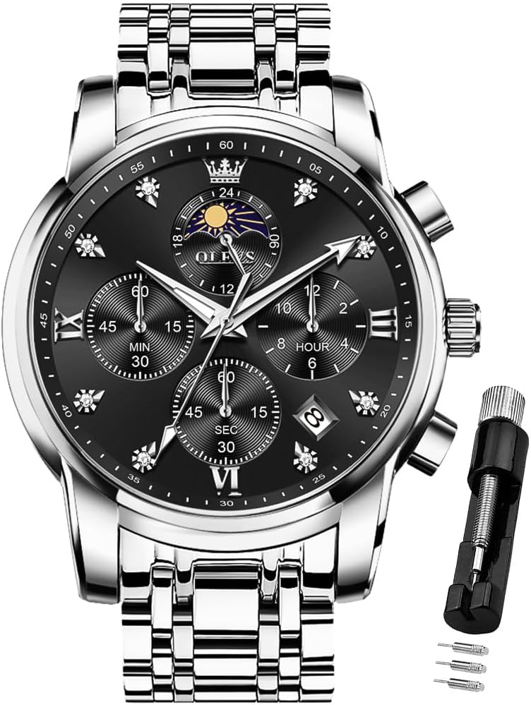 OLEVS Reloj para Hombre Diamante Negocios Vestimenta Analógico Acero Inoxidable a Prueba de Agua Lúmina Fecha Dos Tonos Lujo Casual de Muñeca