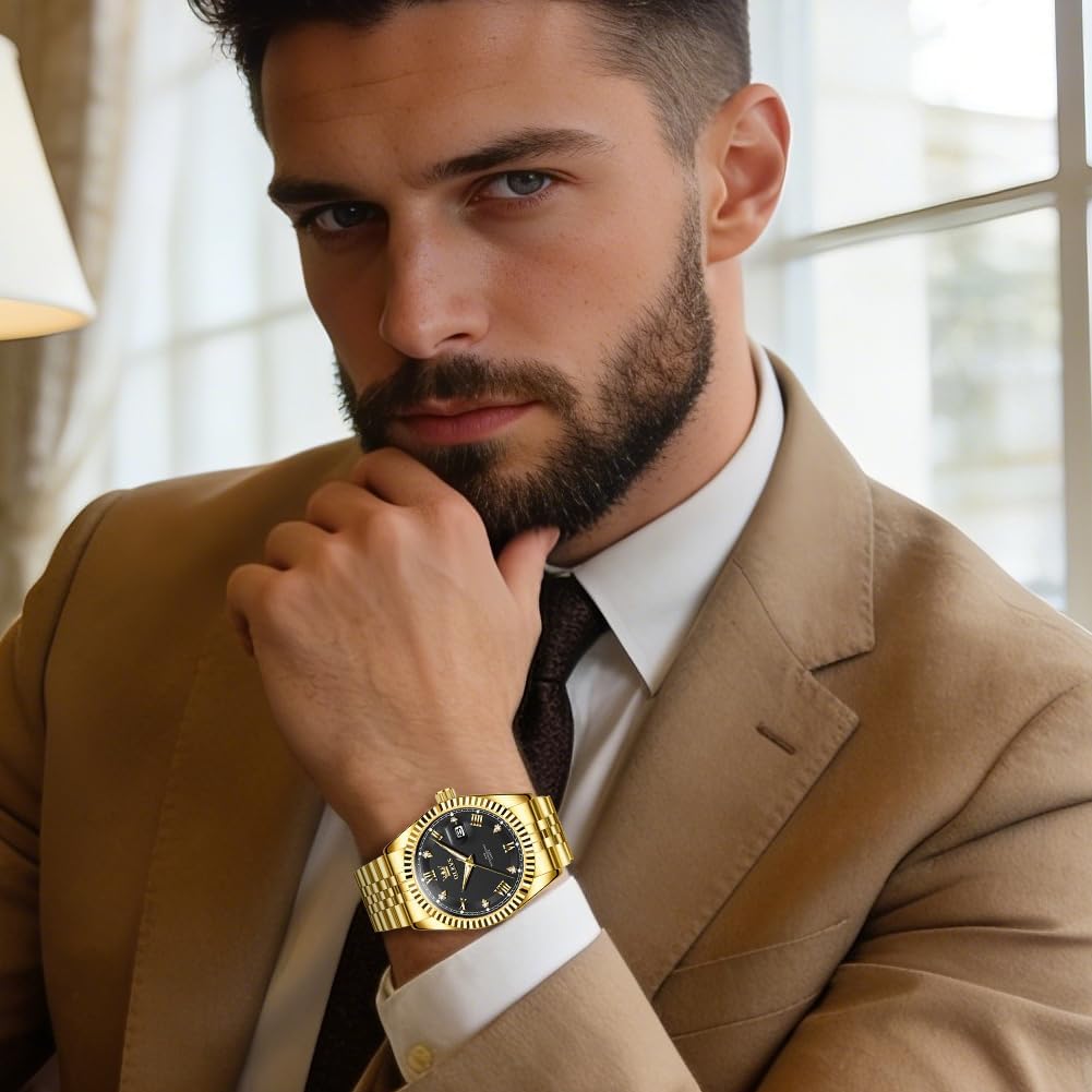 OLEVS Reloj para Hombres Acero Inoxidables Cuarzo Lujo Reloj de vestir de gran esfera