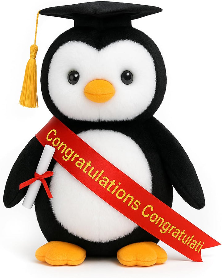 WEIGEDU Pingüino de peluche con graduación doctoral Tam Velvet Gold...