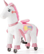 FUNLIO Caballo de unicornio para niños de 5 a 12 años, juguetes de felpa con ruedas para jugar en interiores y exteriores, fácil de montar, certificado CPC y CE, grande