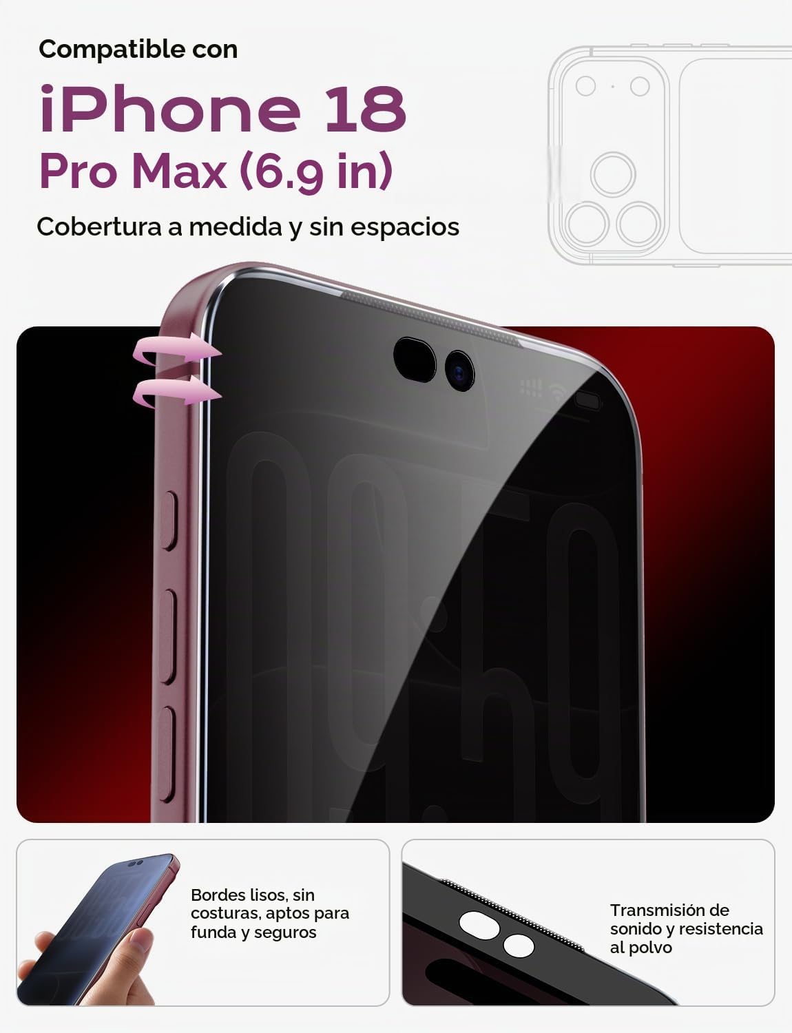 MAGIC JOHN Protector de pantalla de privacidad para iPhone 18 Pro Max de