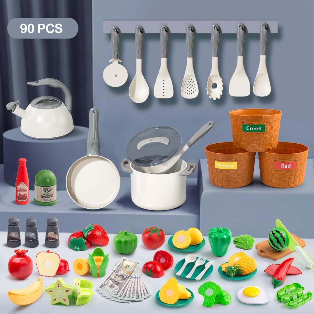 90 piezas de accesorios de juego de cocina, juego de cocina simulad...