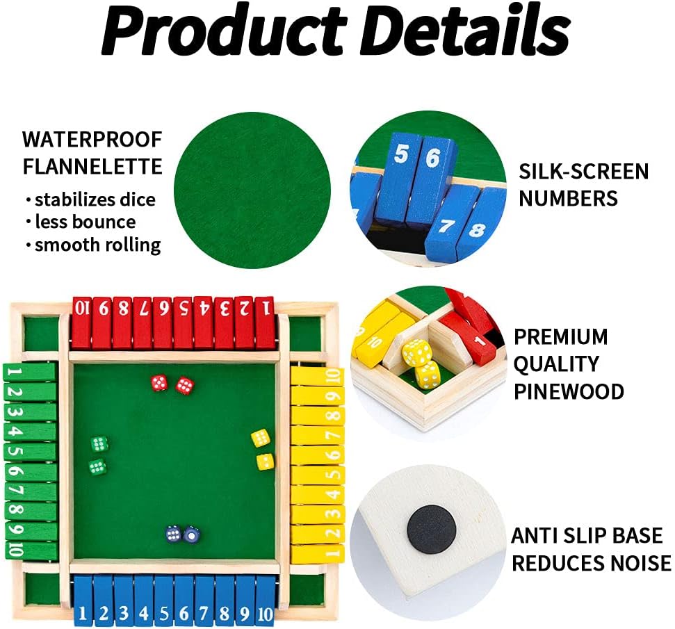 Nicecho Shut The Box - Juego de dados para 2 a 4 jugadores