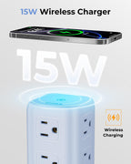 Regleta azul con 12 tomacorrientes, 4 USB (1 USB C), cable de extensión de 6.5 pies con múltiples tomas, estación de carga, torre de regleta de alimentación, suministros de escritorio de oficina en
