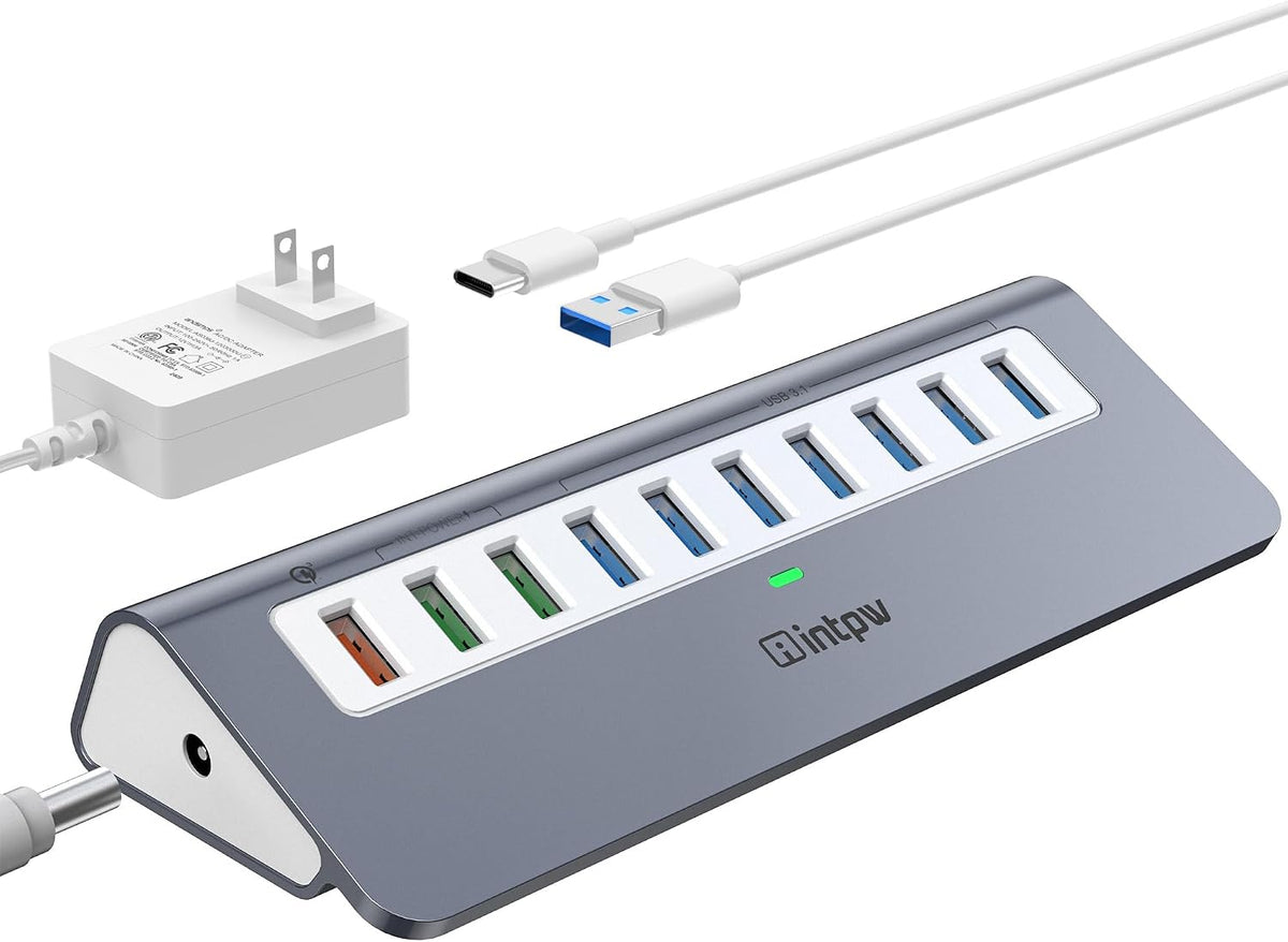 intpw, hub USB 3.2 de 10 puertos, alimentado