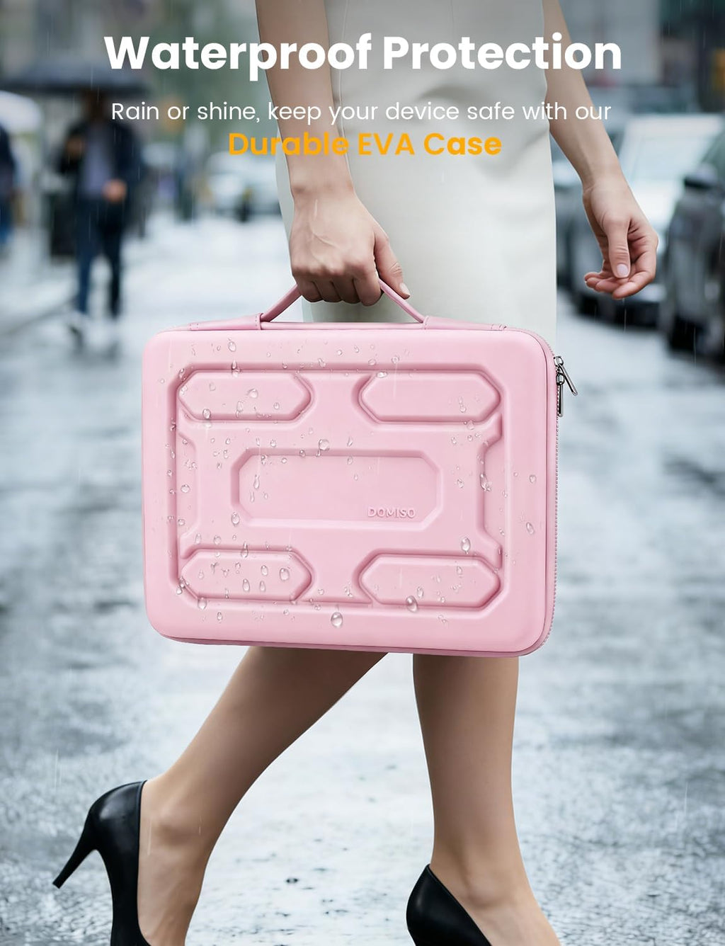 Funda rígida para laptop DOMISO 17-17.3 pulgadas, impermeable, a prueba de golpes, con asa y bolsillo de almacenamiento, compatible con MacBook, HP, Dell, Rosa