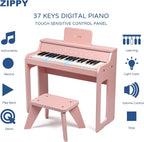 ZIPPY Piano infantil iluminado de 37 teclas con panel de control táctil