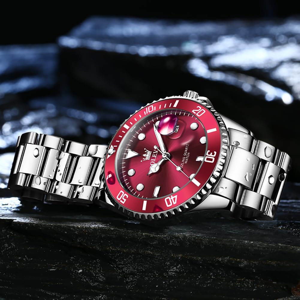 OLEVS Relojes de Lujo para Hombres, Gran Acero Inoxidable, Cuarzo Analógico, Resistente al Agua