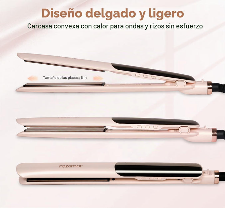 Rozamor - Plancha plana de titanio, alisador y rizador de pelo de 1...