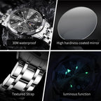 OLEVS Reloj para hombres, cuarzo, acero inoxidable, vestir, impermeable, luminoso