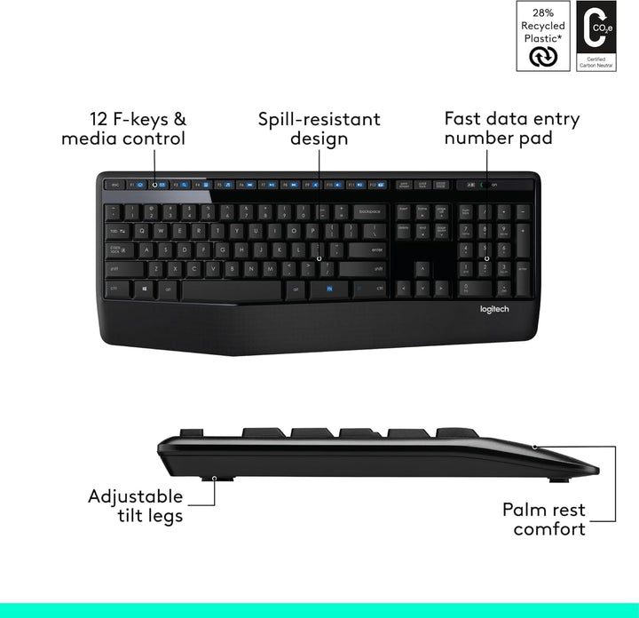 Logitech MK345 Combo de teclado y ratón inalámbrico | Reposamuñecas...