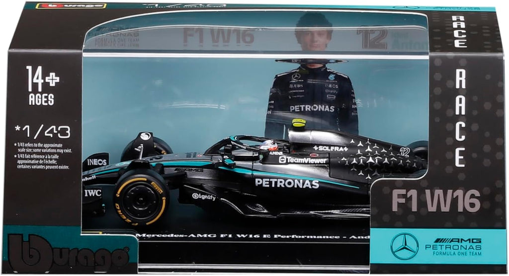 Bburago Fórmula de carrera 1:43 Mercedes W16 con casco (2025) Antonelli #12