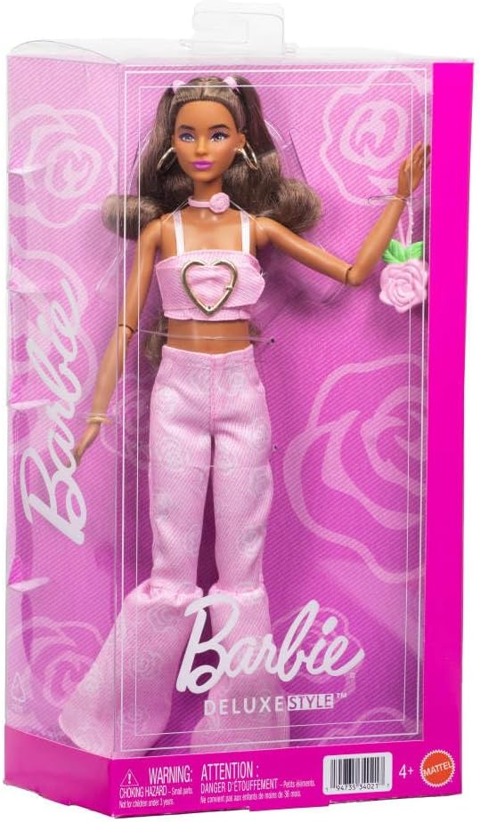 Muñeca de estilo Deluxe Barbie #12 en top corto de mezclilla rosa c...