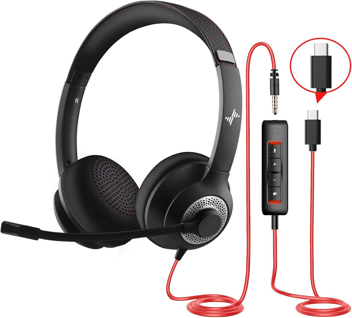 Auriculares JIAMQISHI USB con micrófono para PC, auriculares de com...