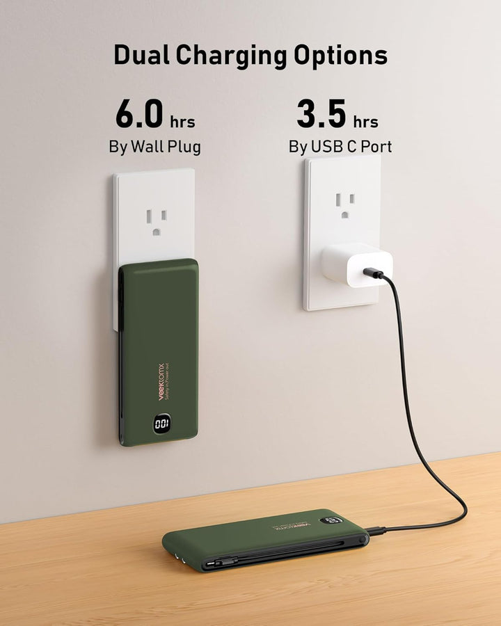 Cargador portátil de batería con cables integrados y enchufe de par...