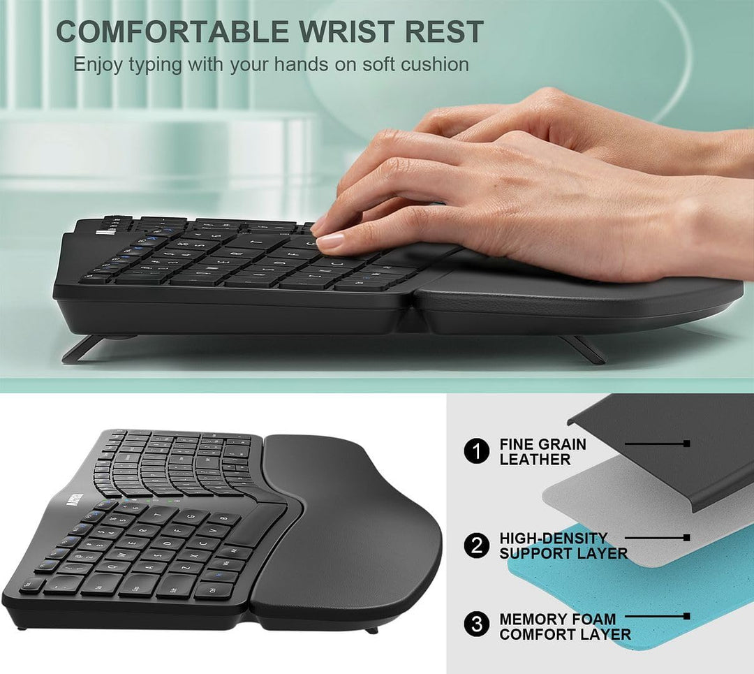 Arteck Teclado ergonómico dividido con reposamuñecas