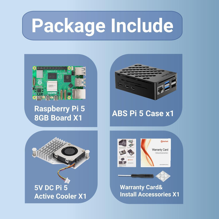 RasTech Raspberry Pi 5 Kit 8GB RAM con funda Pi 5, enfriador activo...
