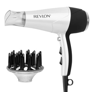 REVLON Aumento de volumen, secador de pelo con difusor de mejora de rizos, aumenta el volumen, disminuye el encrespamiento y los daños, secado rápido, 1875 vatios (blanco)
