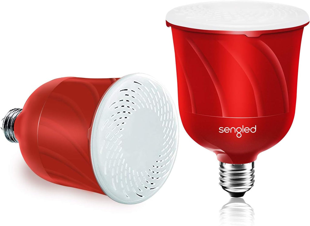 Sengled Bombilla inteligente LED Pulse con altavoz Bluetooth JBL, controlada por aplicación hasta 8 bombillas LED BR30 con kit de inicio, base E26, compatible con Amazon Alexa, Candy Apple Red,