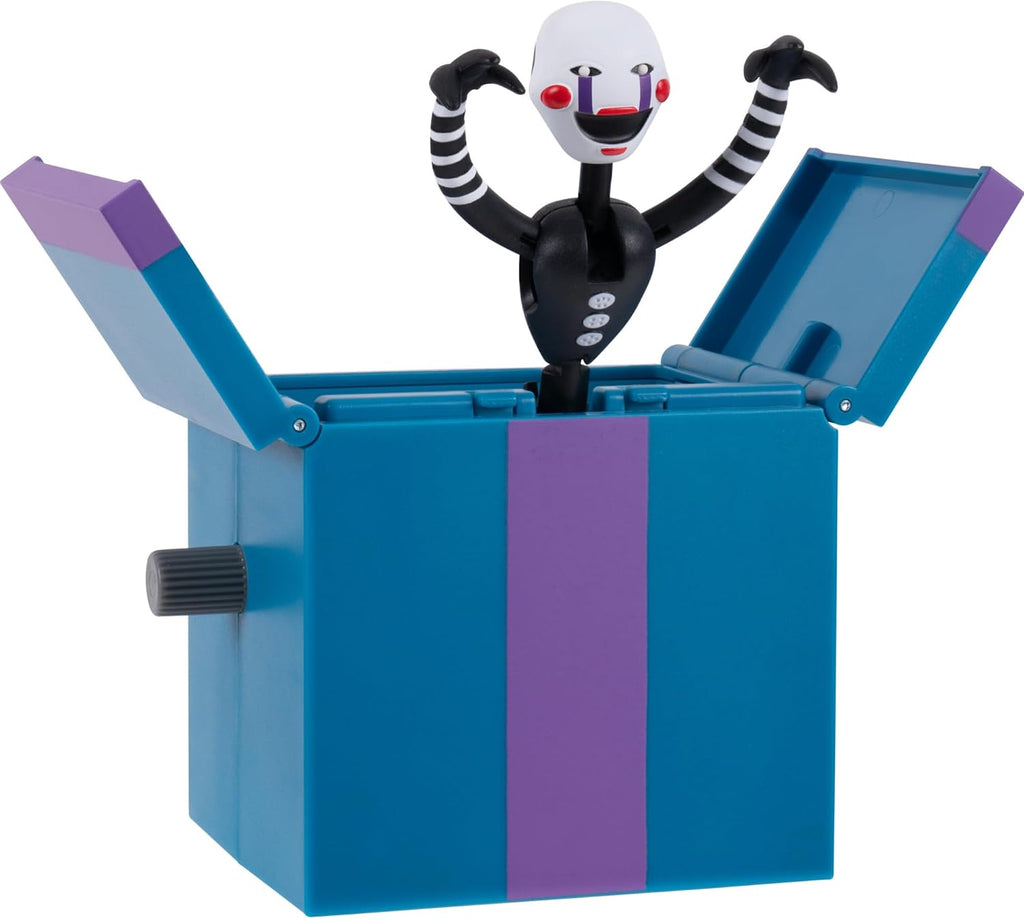 Jazwares Five Nights at Freddy's Puppet - Figura articulada de 5 pulgadas con función Jumpscare, ojos que brillan en la oscuridad y diorama óptico