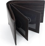 Billetera de cuero plegable para hombre con 3 ventanas para identificación