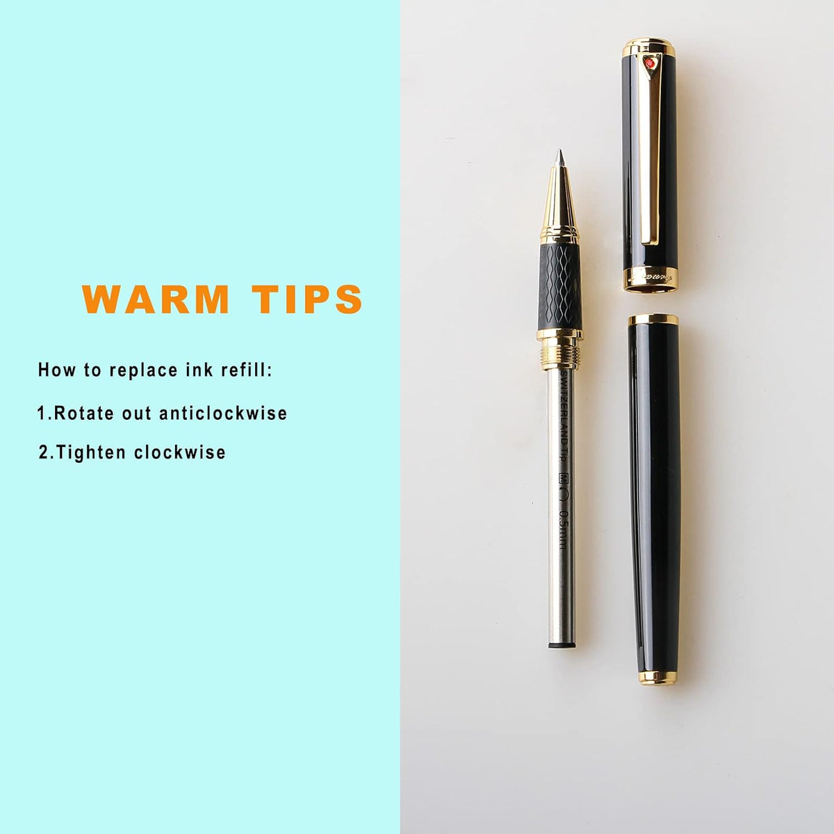 Bolígrafo Rollerball de Lujo Impresionante con Ribete de Oro de 24K, Punta Suiza con Repuestos de Tinta Negra, Juego de Bolígrafo Perfecto como Regalo para Hombres y Mujeres, Juego de