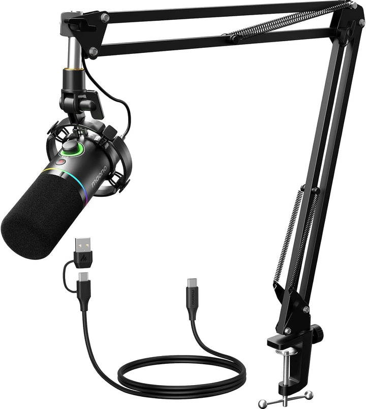 MAONO Kit de micrófono dinámico XLR\/USB, micrófono podcast RGB con...