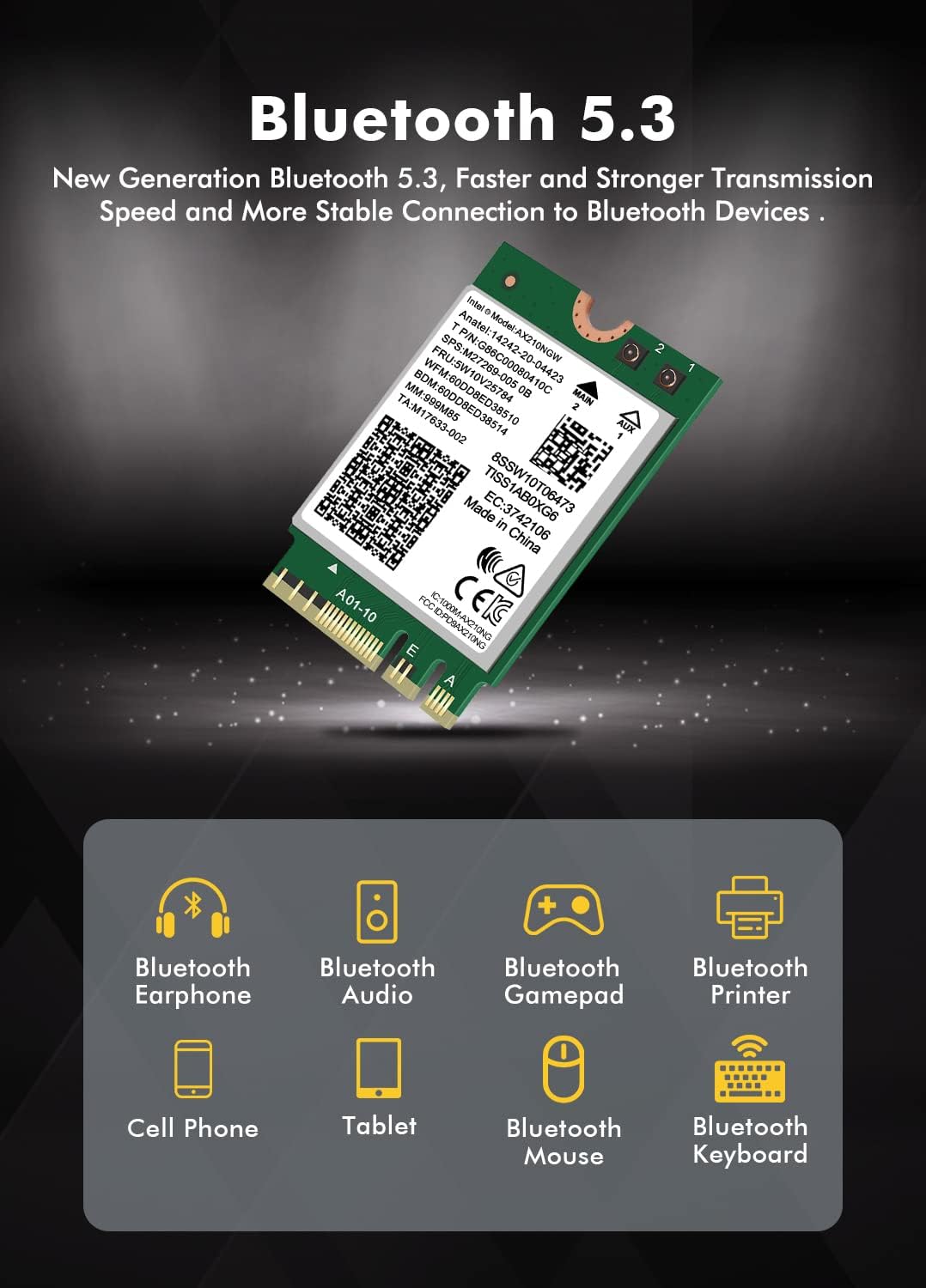 Tarjeta WiFi 6E Intel AX210 NGW Bluetooth 5.3 Adaptador de Red Tri-...