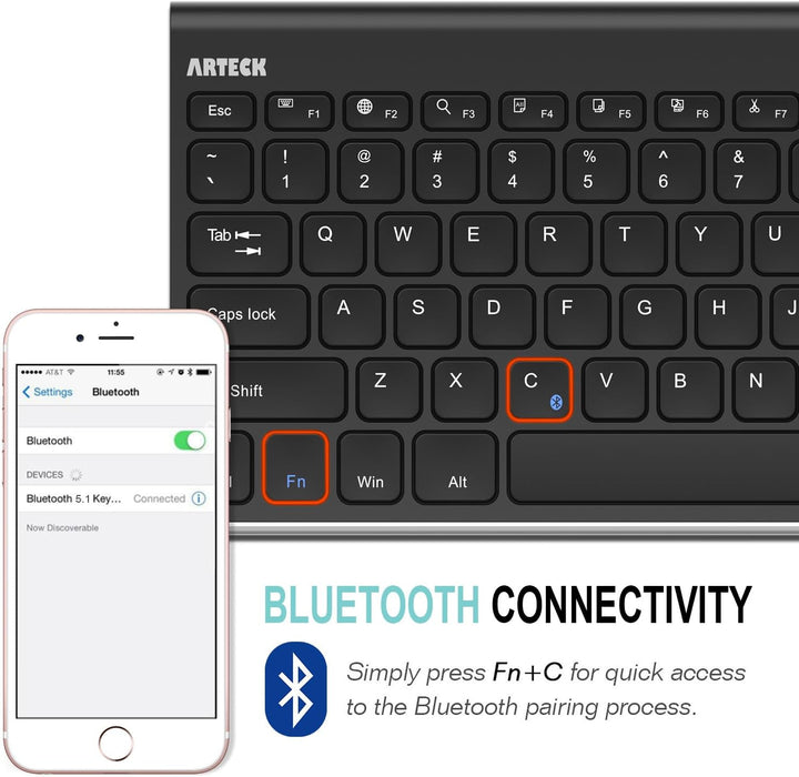 Arteck Teclado Bluetooth, teclado inalámbrico universal de acero in...