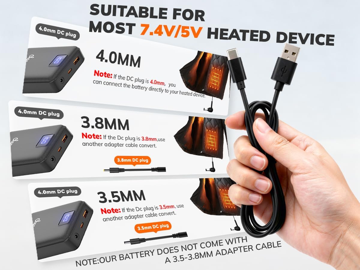 CHAPAREL Batería recargable 7.4V 14400mAh para chalecos calentados,...