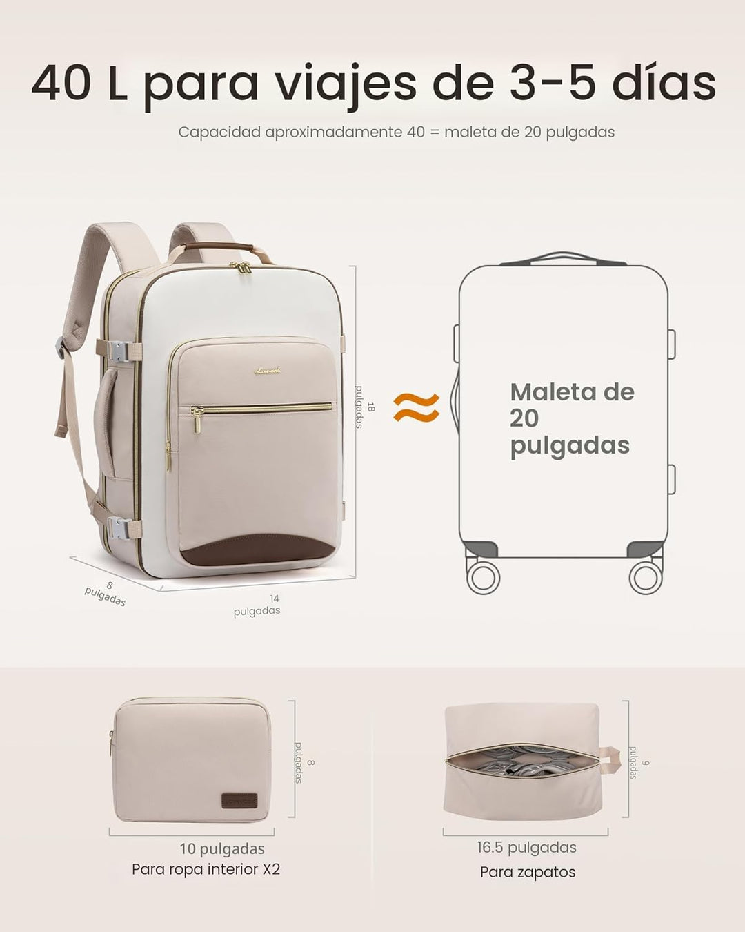 LOVEVOOK 40L - Mochila de viaje para mujeres y hombres, aprobada po...