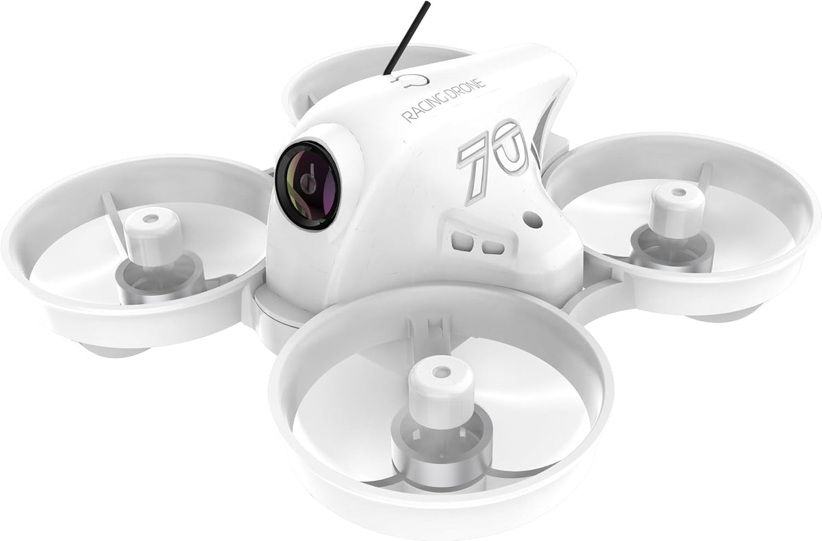 APEX FPV VR70-Pro FPV Dron, cuadricóptero sin escobillas, 1.23 oz Ultra - Light, 4-5 minutos de tiempo de vuelo, rango de 656.2 ft, transmisión 5.8G 100mw, blanco. Solo compatible con control remoto APEX