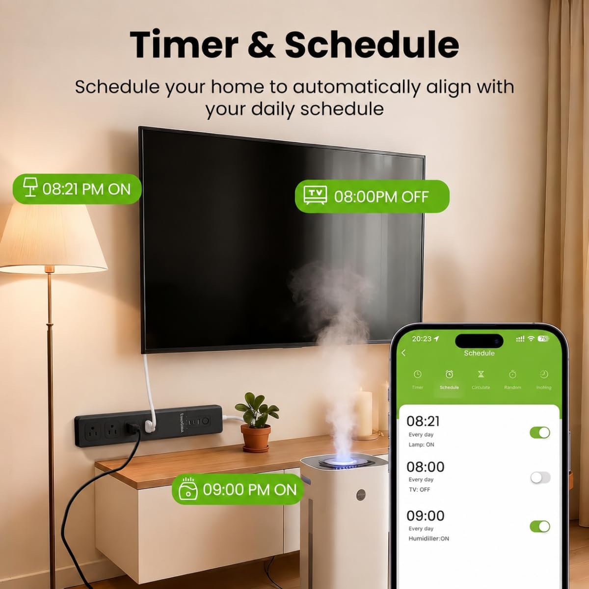 Lámpara Regleta inteligente Zigbee con USB, funciona con Google y Alexa