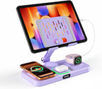 Estación de carga magnética para múltiples dispositivos Apple, cargador inalámbrico con reloj y luz, soporte de carga plegable con cable para iPad/Tab, cargador seguro para iPhone 17, para Apple Watch