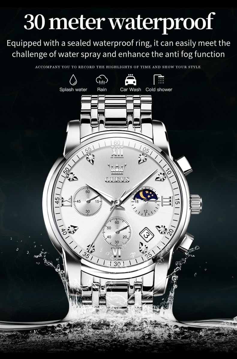 OLEVS Reloj para Hombre Diamante Negocios Vestimenta Analógico Acero Inoxidable a Prueba de Agua Lúmina Fecha Dos Tonos Lujo Casual de Muñeca
