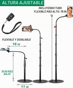 Soporte alto para teléfono celular con soporte ajustable en altura, base pesada, cabeza 360, compatible con iPhone 16, 16 Pro Max, 16 Plus, 15, 14, 13
