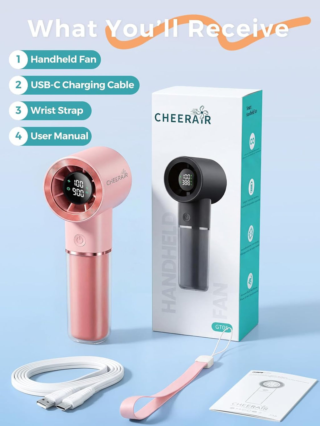 CHEERAIR - Ventilador portátil de mano, mini ventilador recargable...