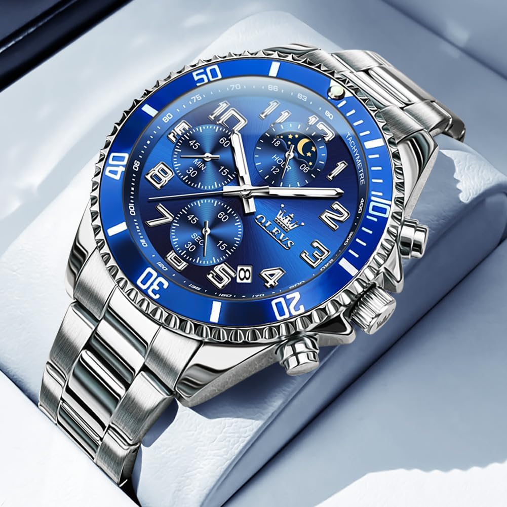 OLEVS Relojes para hombre, de cara grande, de acero inoxidable, resistente al agua, con fecha, analógicos, de cuarzo, modernos, de negocios, relojes de pulsera para hombre