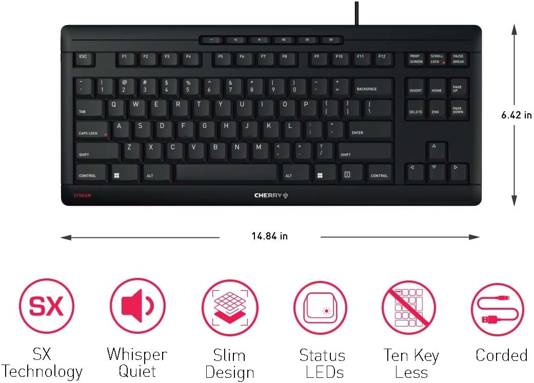 CHERRY Teclado Stream TKL con cable USB TenKeyLess versión compacta...