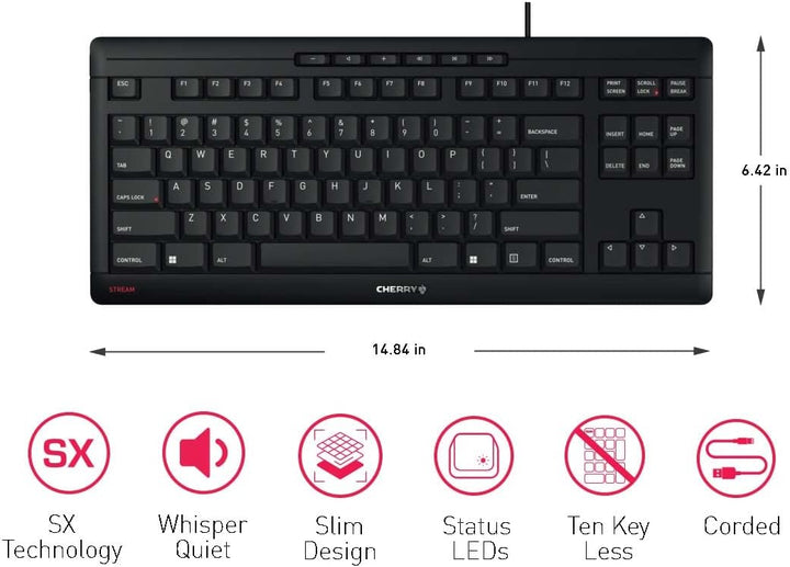 CHERRY Teclado Stream TKL con cable USB TenKeyLess versión compacta...