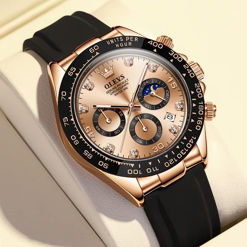 OLEVS Relojes Cronógrafo Masculinos de Moda Empresarial Analógico Quartz Reloj de Pulsera para Hombre, Cinturón de Silicona a prueba de agua con Luminiscente, Calendario