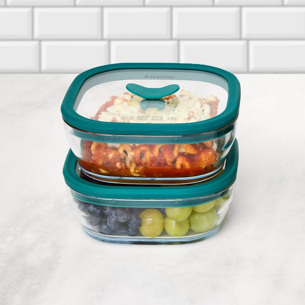 Anyday Paquete de 2 recipientes de vidrio para almuerzo de 2.5 tazas (kale)