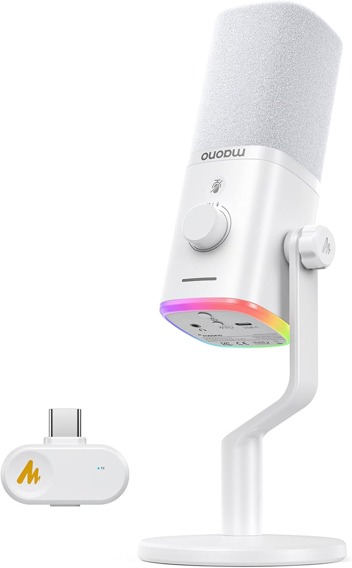 MAONO PD100W Micrófono dinámico inalámbrico USB para PC, micrófono...